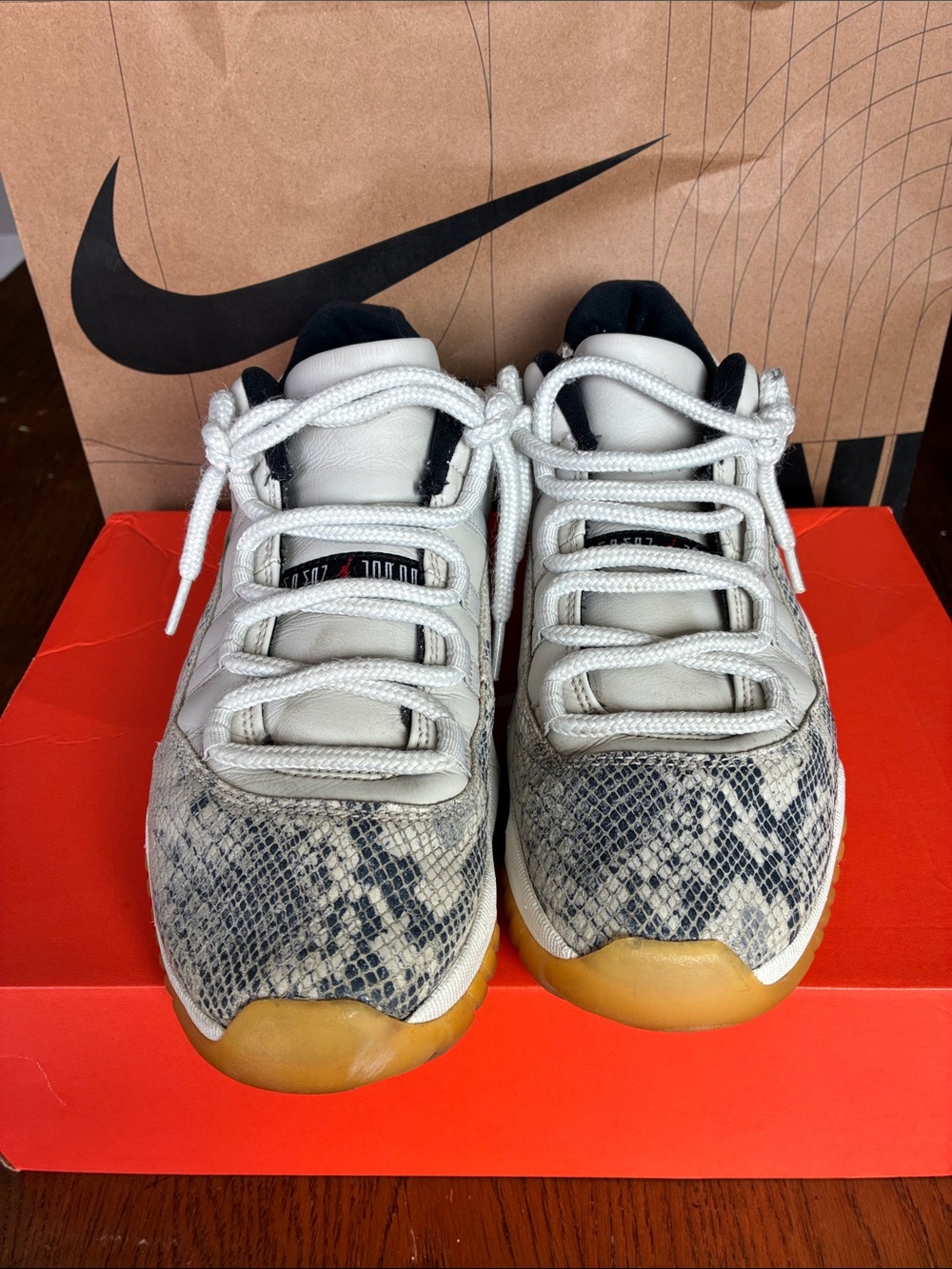 Nike Kids Low-Top Jordans in White, Black & Snake Print